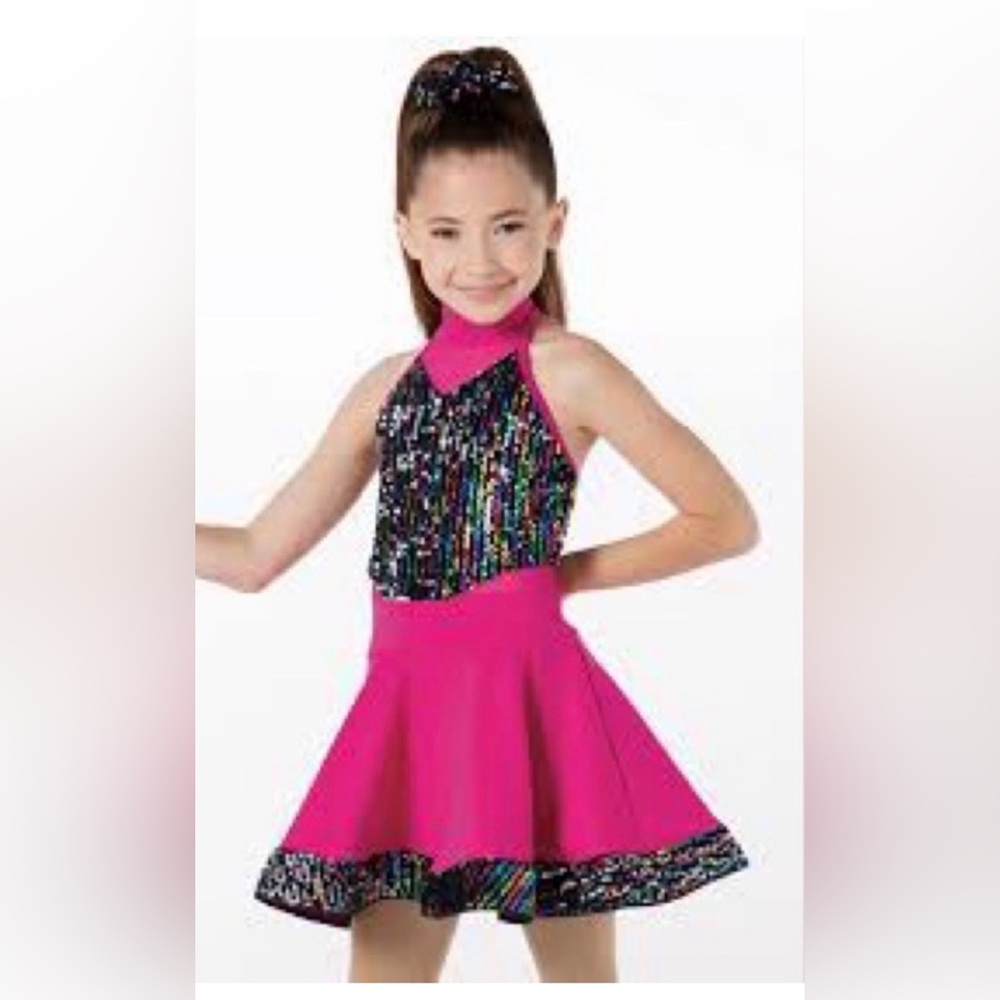 Weissman Hot Pink Girl's Sequin  Dance recital / competition Dress size MC 10/12